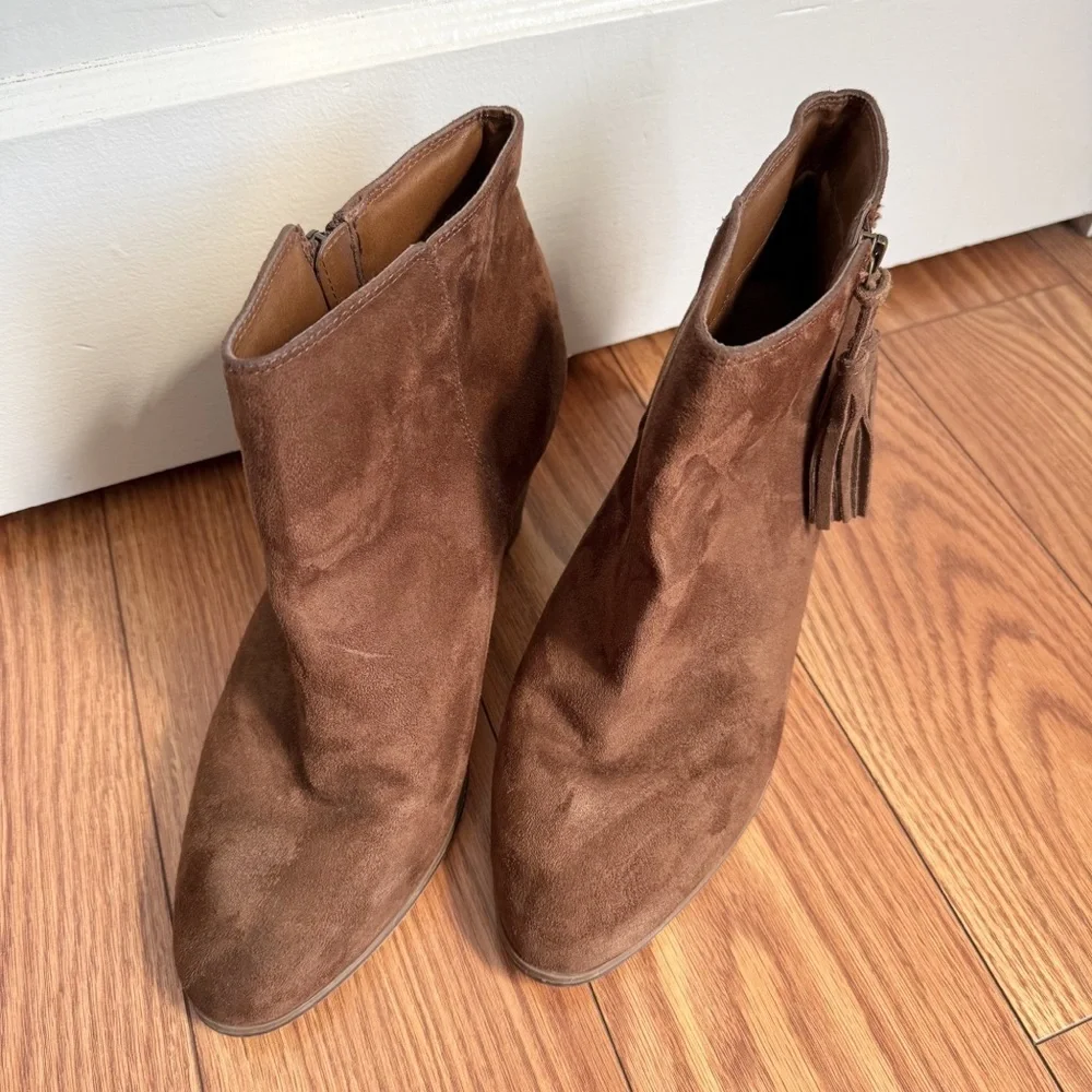 Merona Brown Faux Suede Ankle Booties with Tassel Detail